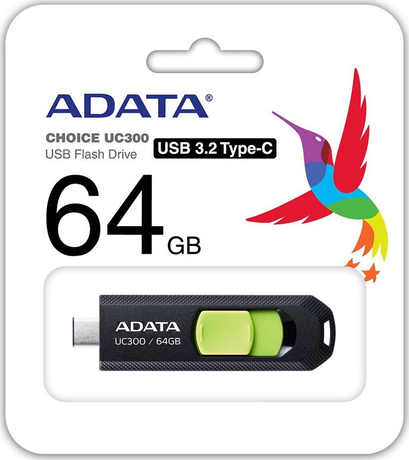 USB АДАТА UC300, 64GB, USB 3.2, зелено и црно