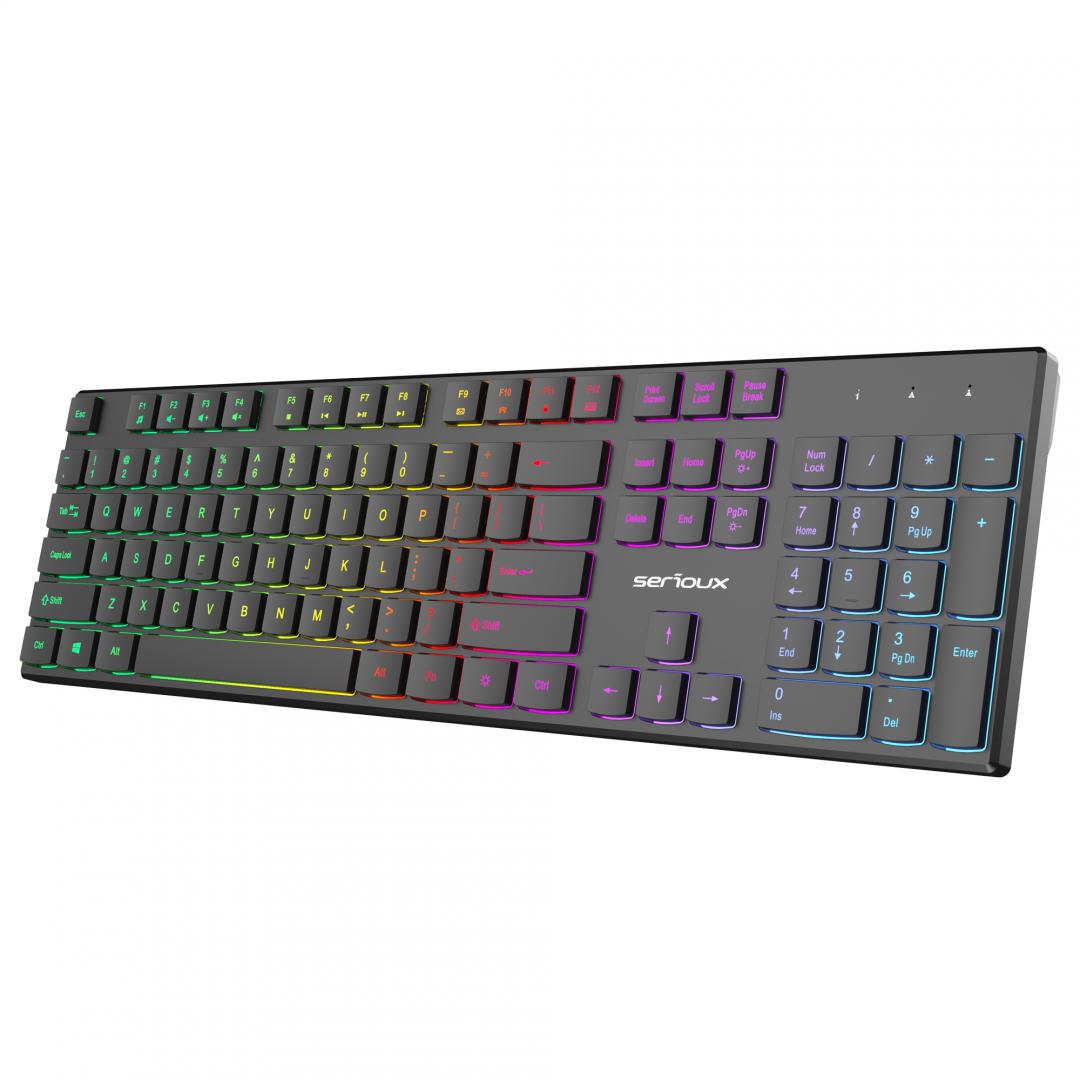 Tastierë Serioux SRXK-SKB709RGB, USB, ndriçim RGB, e zezë