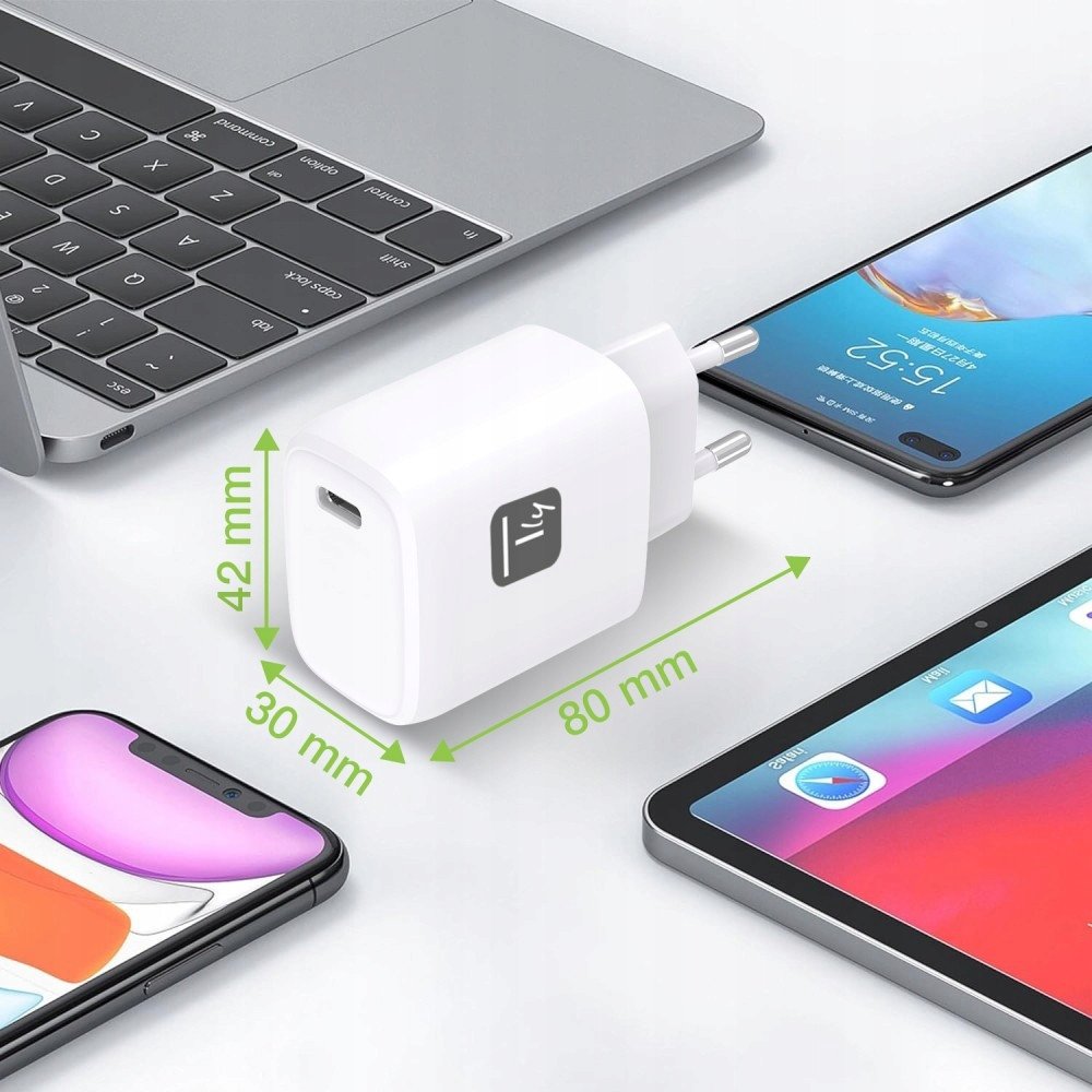Ѕиден полнач Techly GaN USB C, 20W, USB C порта, бел