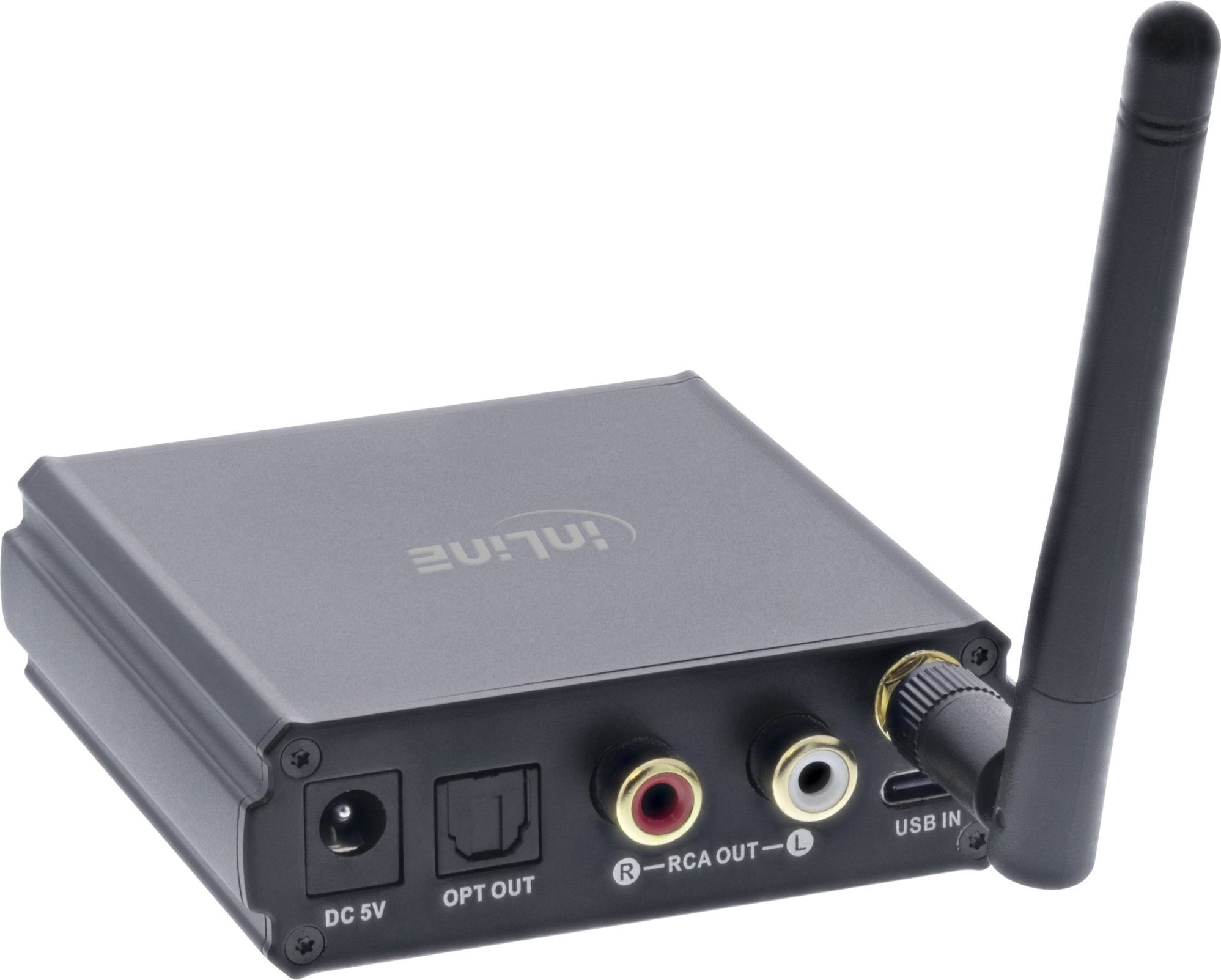 Receiver Bluetooth InLine HiFi 5.1 dhe USB DAC, RCA dhe Toslink, me ekran, i zi