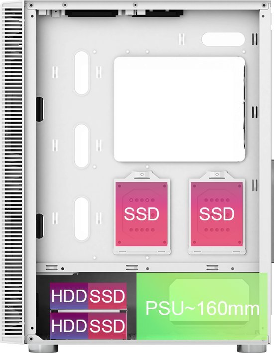 Kasë Montech X3 TG RGB, e bardhë, Midi Tower