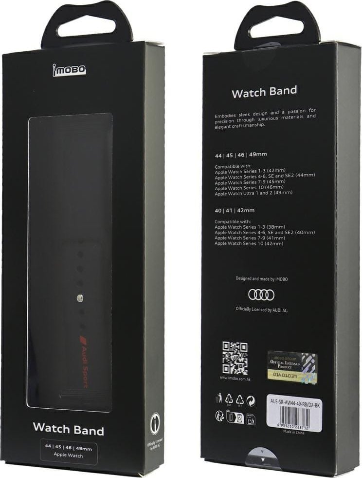 Rrip ore Audi Sport Red Logo, silikoni, për Apple Watch 44 45 46 49mm, i zi