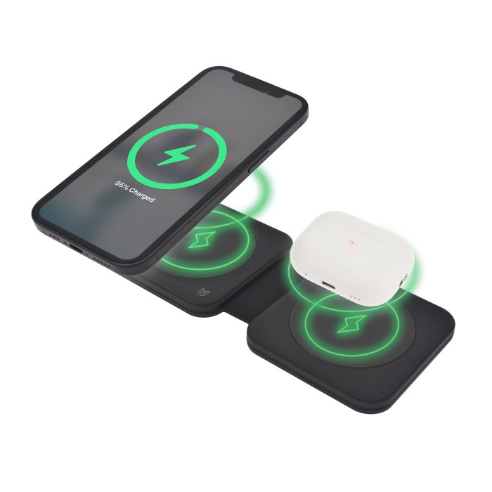 Dviced 2-in-1 Foldable Magnetic Wireless Charger, Black