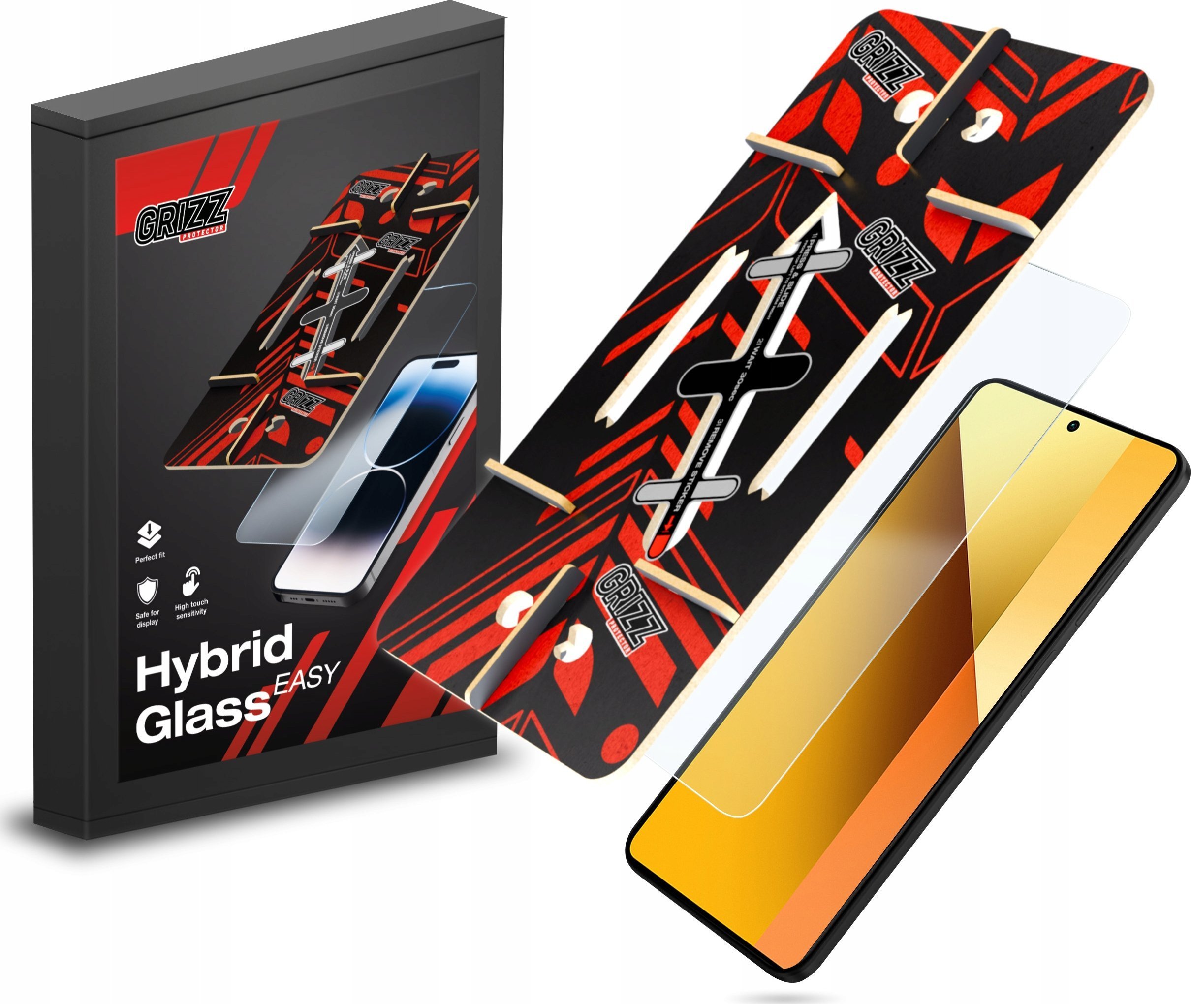 Xham mbrojtës GrizzGlass HybridGlass Easy, për Xiaomi Redmi Note 13 Pro 4G LTE 14S, transparent