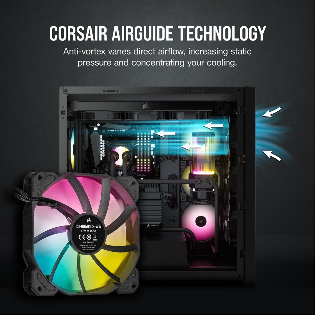 Сет вентилатори CORSAIR iCUE SP120 RGB ELITE, 120mm, PWM, 1500 RPM, црна