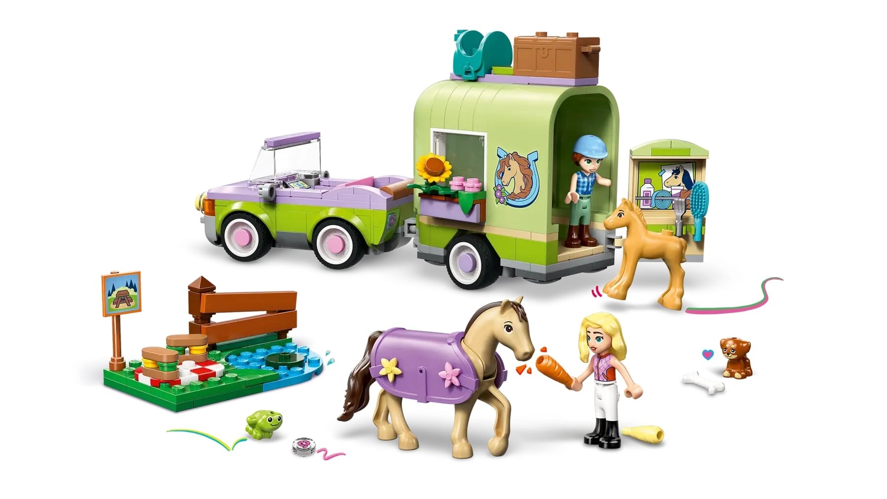 Set lodër LEGO Friends Trailer for Horse and Foal 42695, me rimorkio, për fëmijë