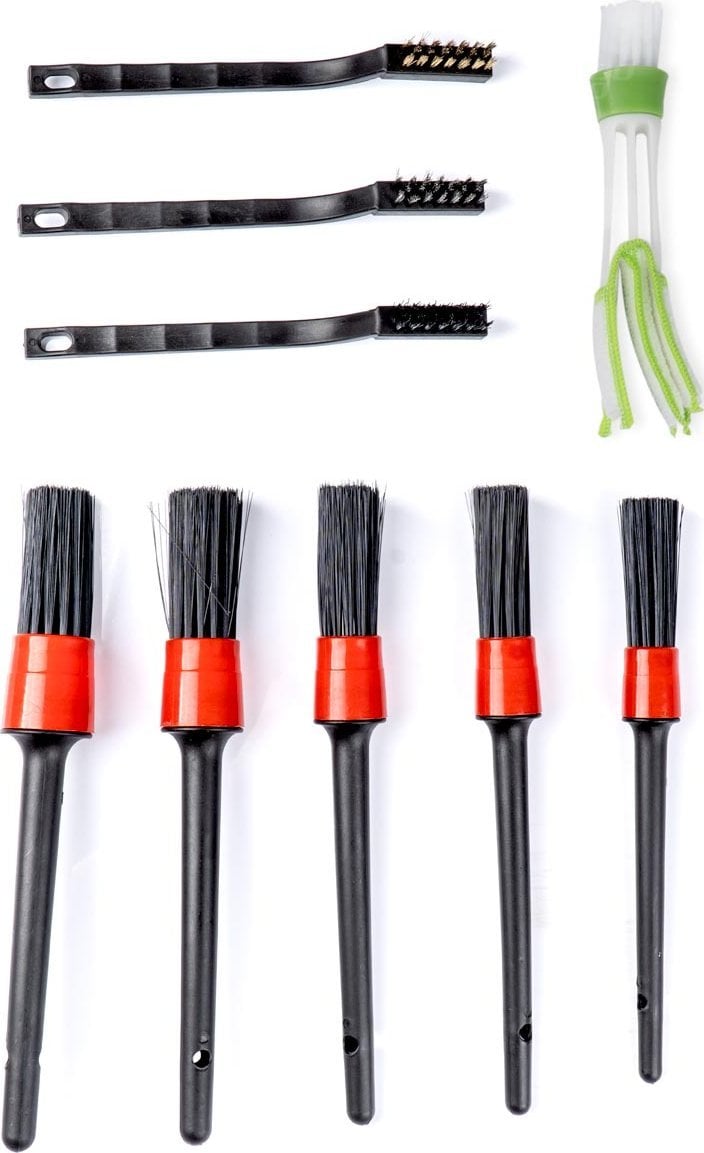 Set furçash detailing për makinë AMiO Car Cleaning, qime sintetike dhe metalike, shumëpërdorimësh, shumëngjyrësh