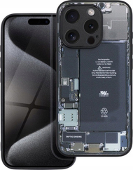 Futë për telefon Futera Tech Pattern 2 për iPhone 15 Plus, xham i temperuar, TPU, e zezë