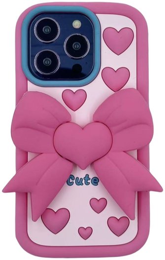 Kapak telefoni 3D Cute Bow, për iPhone 13 Pro, silikon, rozë