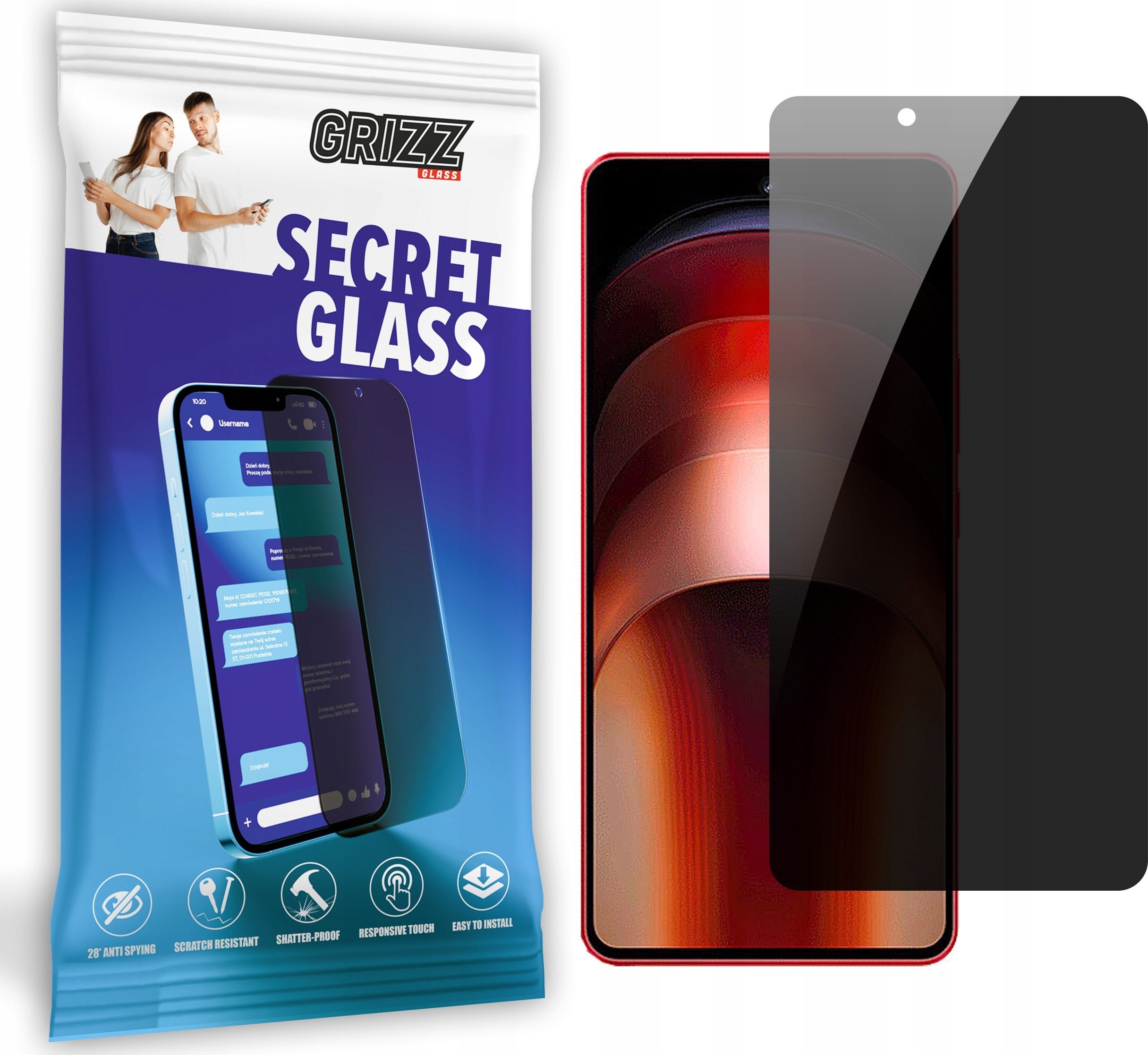 Xham privatësie Grizz SecretGlass për Vivo IQOO Neo9 Pro, mbrojtës ekrani, xham i përforcuar, transparent