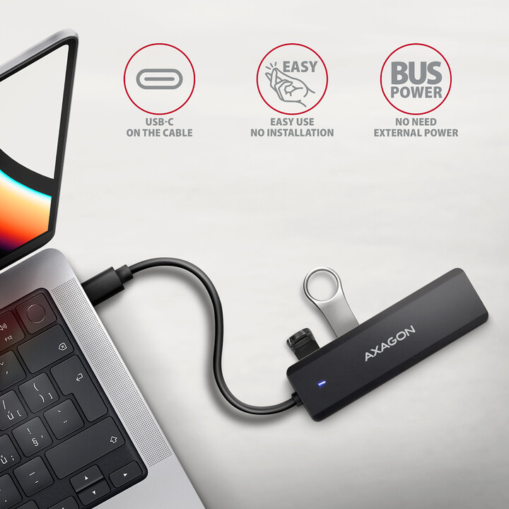 [OUTLET] USB hub Axagon 4x USB 3.2 Gen 1, 1x USB-C, USB-C cable, 19cm