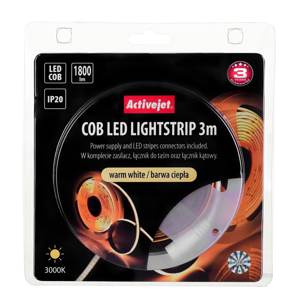 Shirit LED Activejet AJE-COB, 3m, 1800lm, IP20, i bardhë i ngrohtë