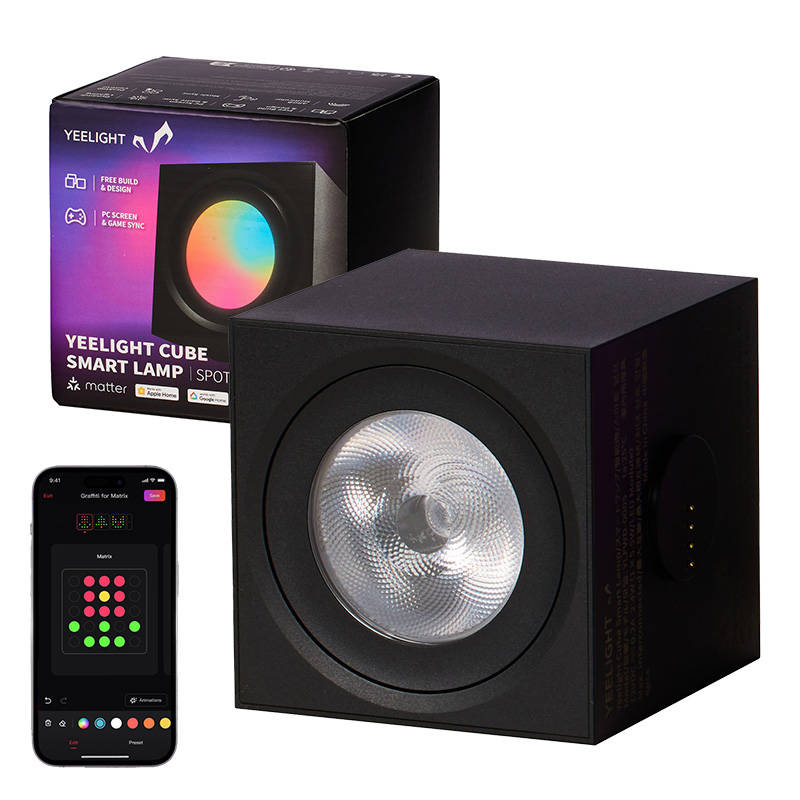 Llambë smart Yeelight Smart Cube YLFWD-0005, RGB, kompatibil me Matter, e zezë