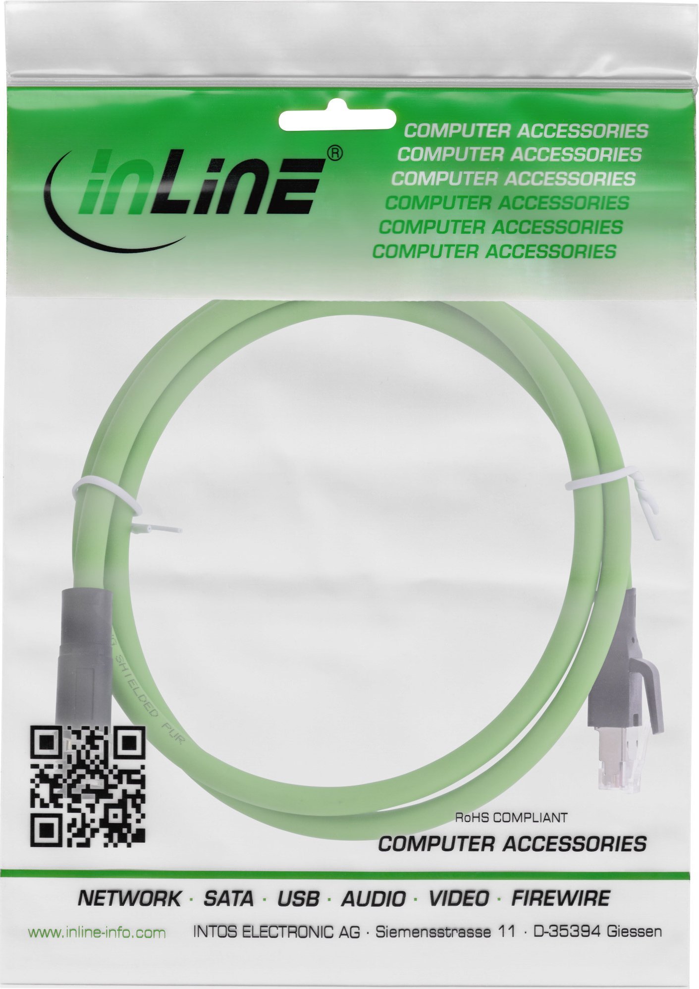 Kabllo industriale rrjeti InLine, M12 4-pin në RJ45, CAT5E 7.5m, e verdhë