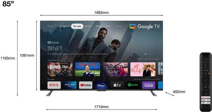 Televizor TCL 85C645, 85" (214cm), 4K UHD, titan