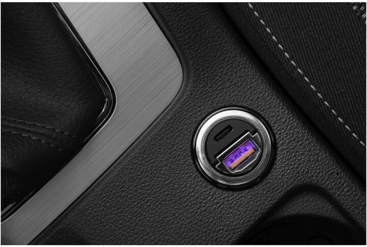 Karikues për veturë FIXED, USB-C, USB-A, PD & QC, 30W, i zi