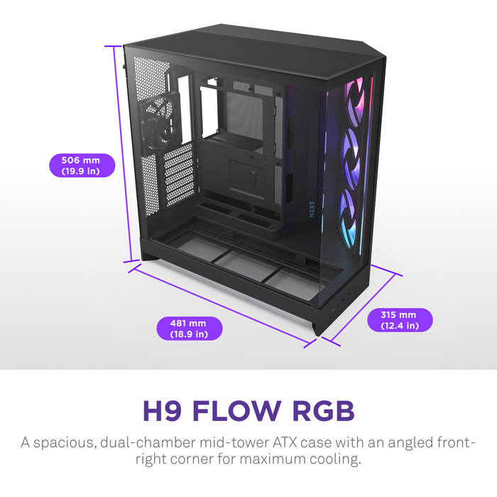 NZXT H9 Flow RGB+ (CM-H92FB-P1) – Kasë kompjuteri – ATX – e zezë