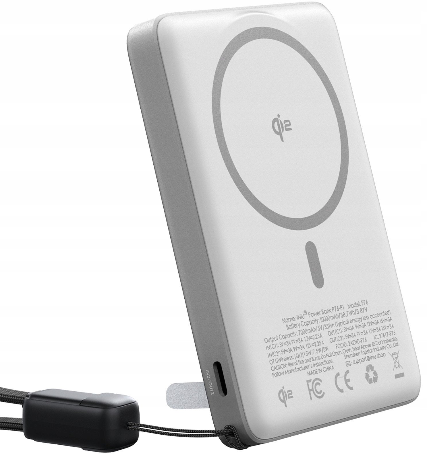 Power bankë magnetike INIU Qi2, 10000mAh, karikim pa tel 15W, argjendtë