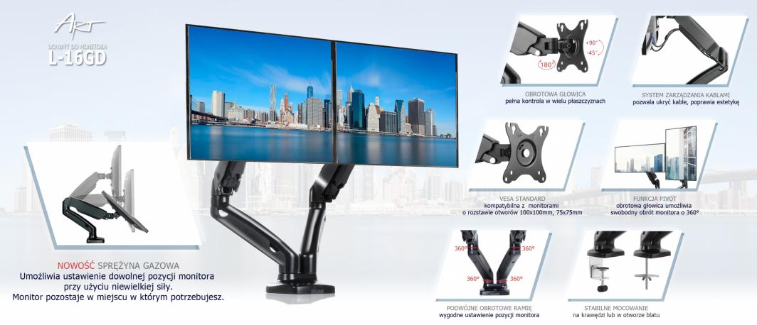 Mbajtëse Art Desk për 2 monitorë 13"- 27", e zezë