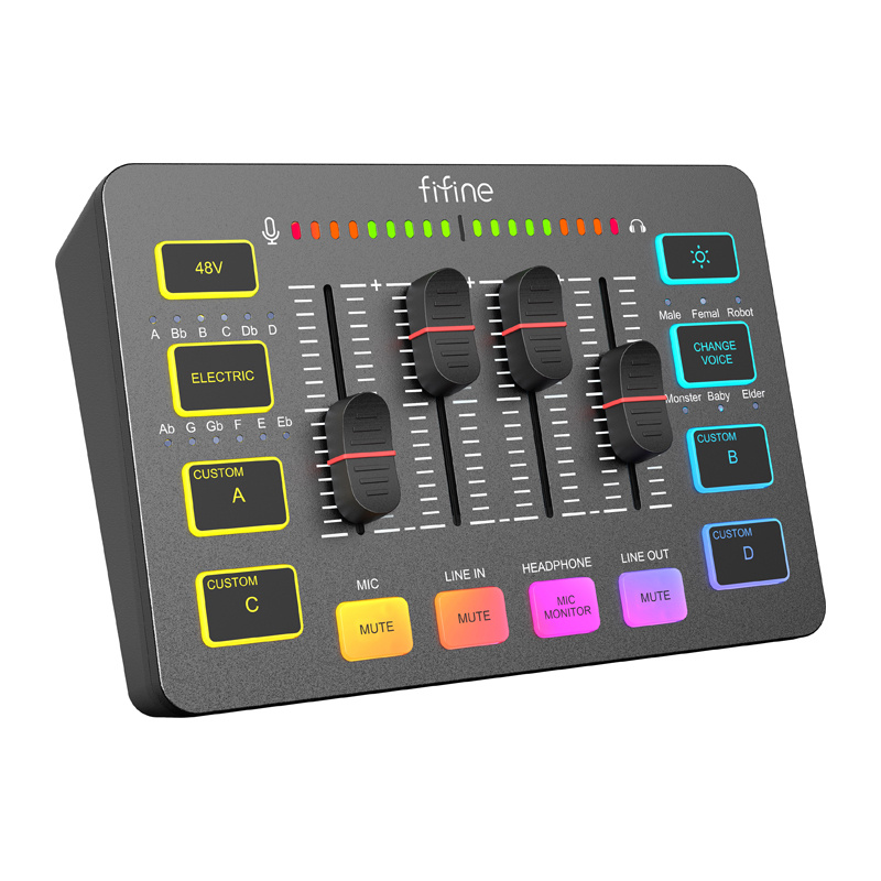 Mikser audio Fifine SC3 RGB, USB, 48V phantom, i zi