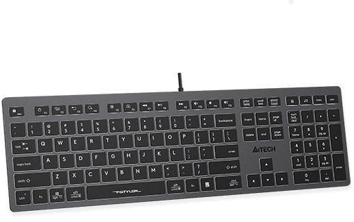 Tastierë me kabllo A4Tech FX60, USB, ndriçim LED i bardhë, gri e bardhë