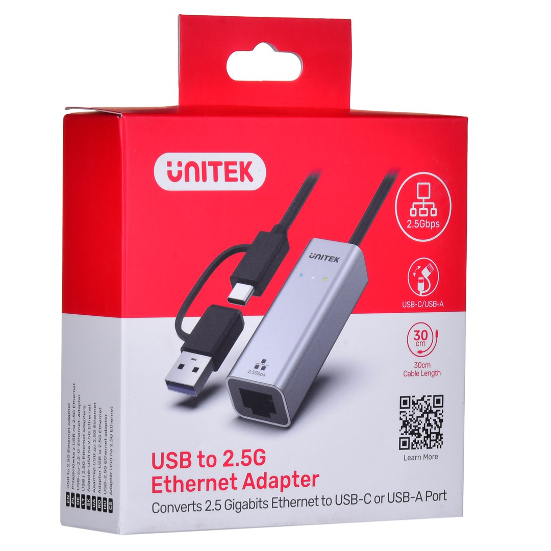 Адаптер Unitek U1313C, USB-A/C во RJ45, 2.5 Gbps, сив