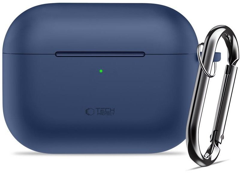 Mbulesë silikoni Tech-Protect për Apple AirPods Pro 3, me karabinë, blu navy