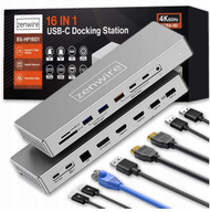 Doking stacion USB C Zenwire BS-HD1601, 16 në 1, 2x HDMI 4K 60Hz, DisplayPort 1.4, gri