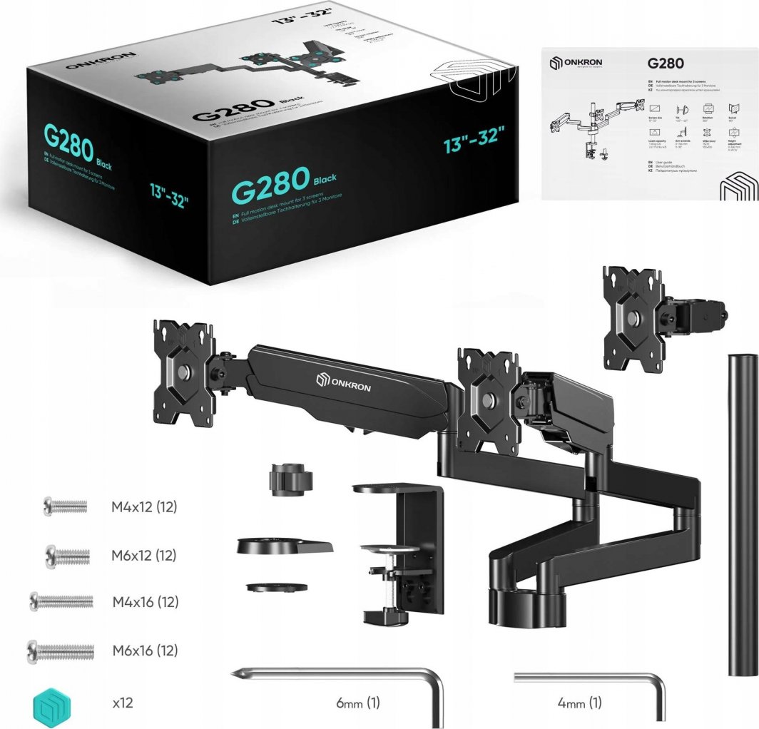 Mbajtës tavoline për 3 monitorë ONKRON G280, 13" 32", i zi