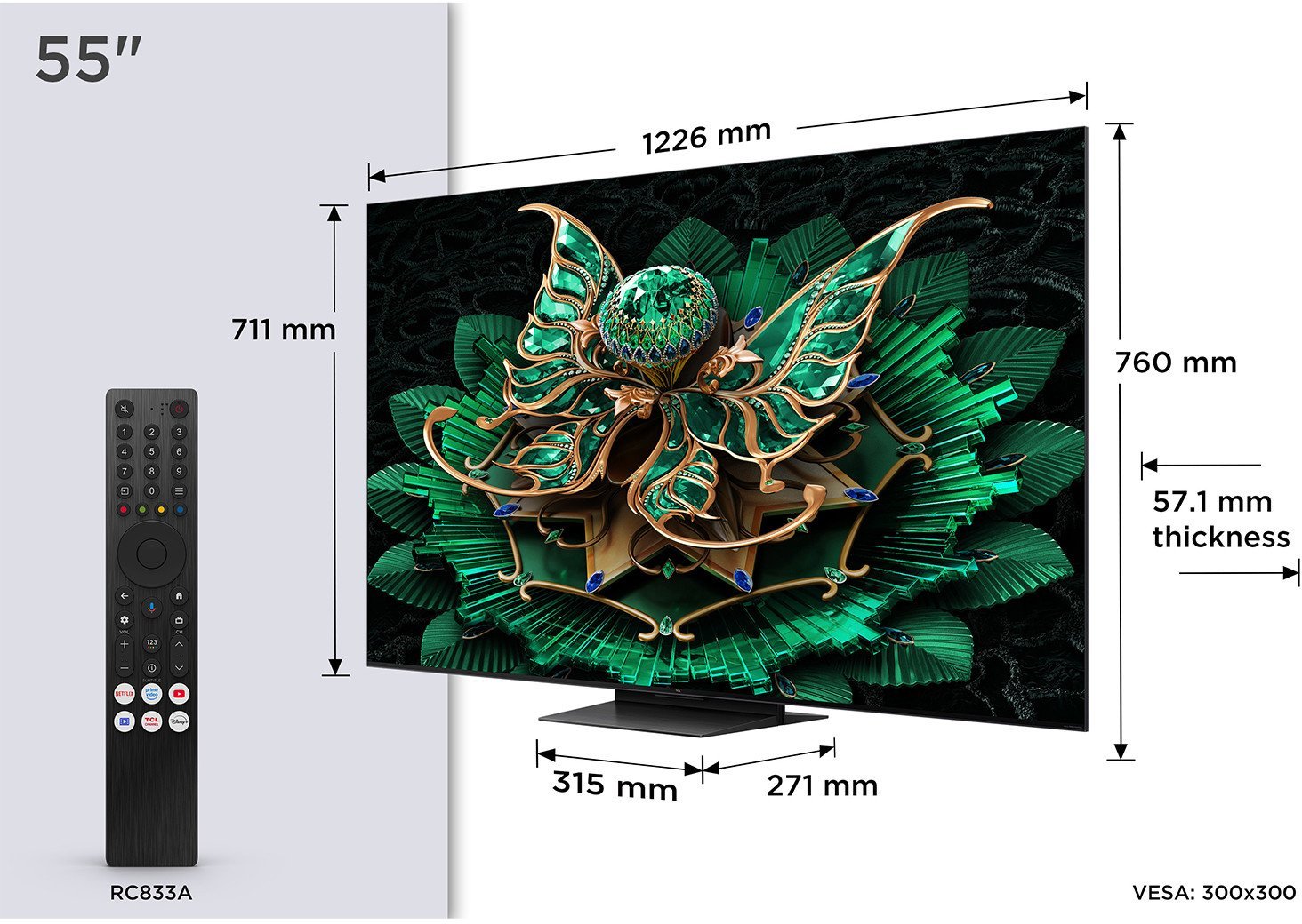 Televizor TCL C7K, 55", 4K Mini LED, 120Hz, metalik