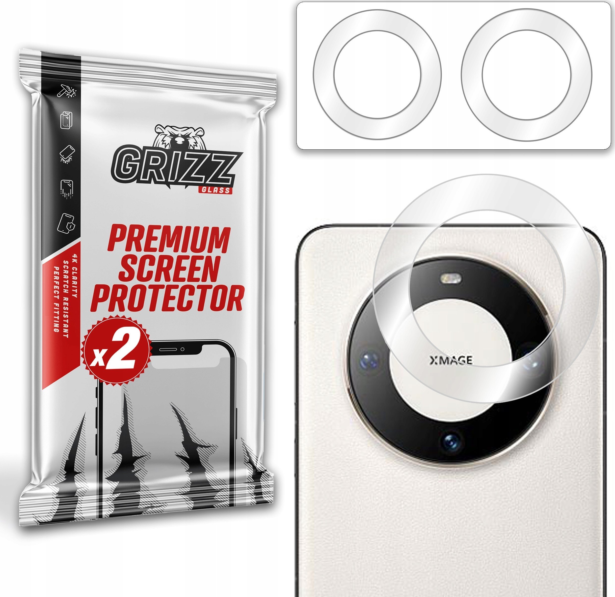Mbrojtës xhami kamere GrizzGlass për Huawei Mate 60 Pro+, set 2 copë, transparent