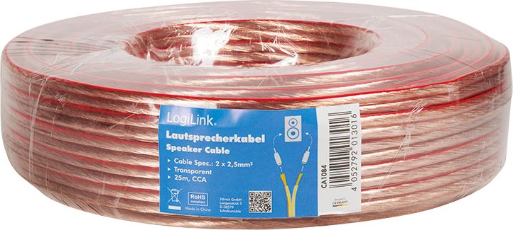 Kabllo altoparlantësh LogiLink, 2x2.25 mm², 25 m, transparente