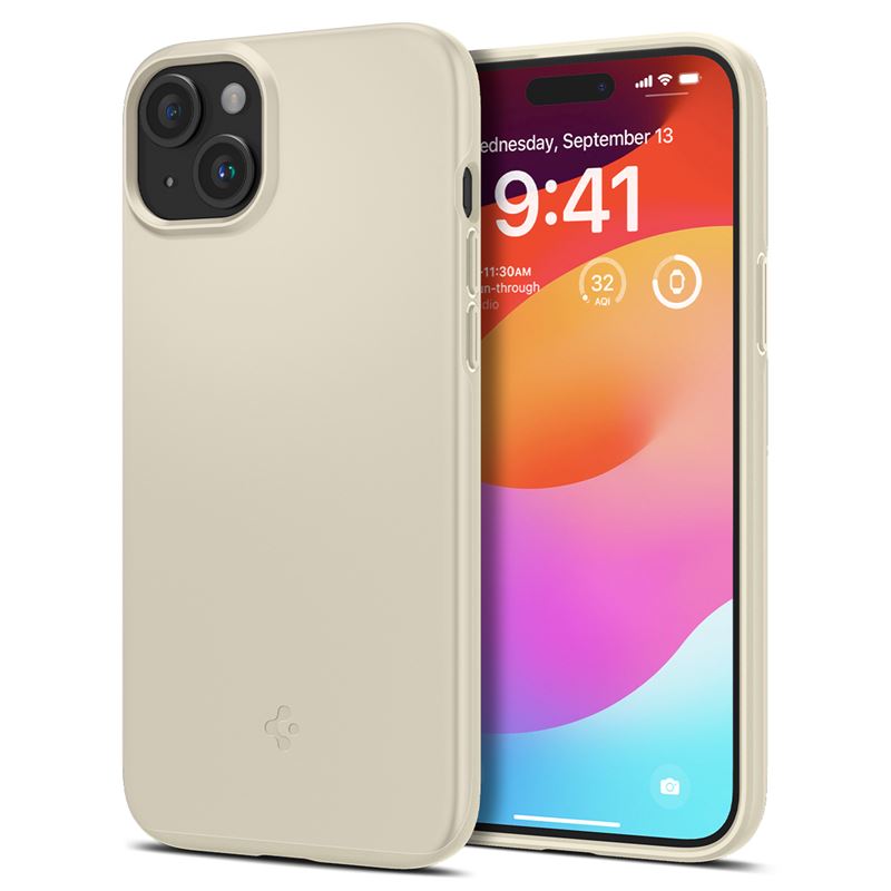 Mbështjellëse për iPhone 15 Spigen Thin Fit, krem