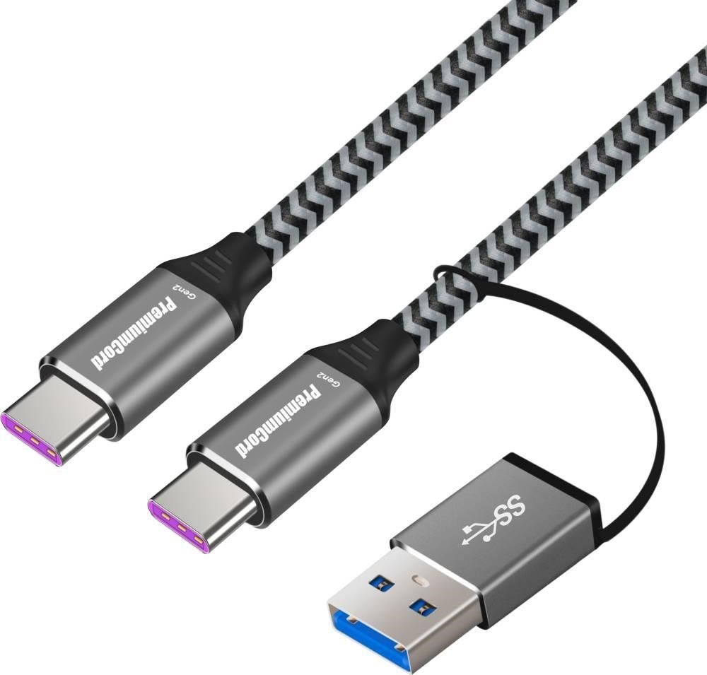 Kabllo USB PremiumCord USB A në USB C, 2m, USB 3.2 20 Gbit/s, e zezë gri