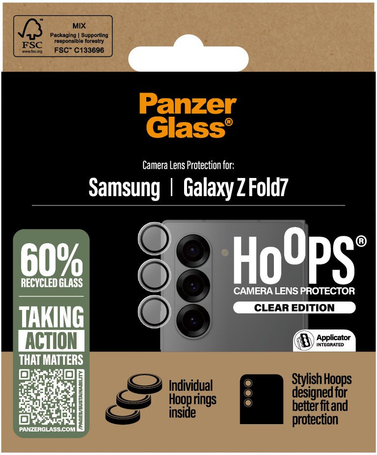 Mbrojtëse kamere PanzerGlass Hoops Samsung Galaxy Z Fold7, xham mbrojtës, transparente
