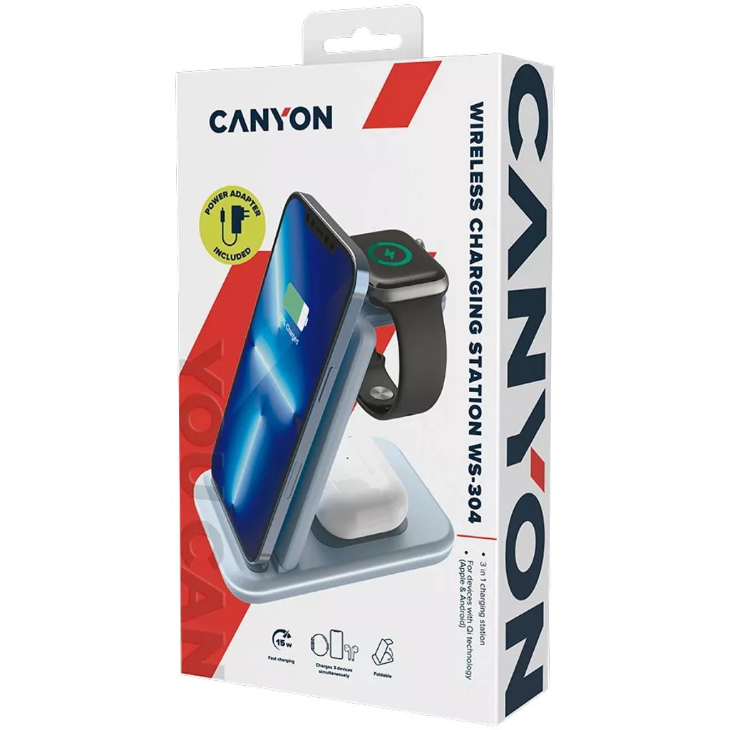 Stacion karikimi pa tel Canyon WS-304, 3 në 1, Fast Charging, blu