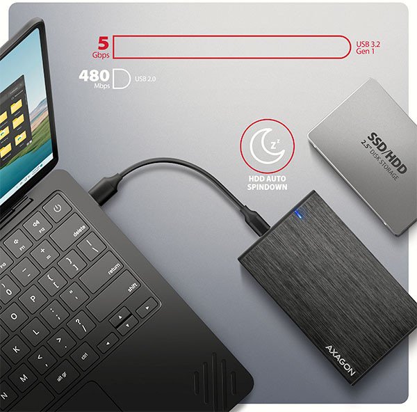 Kuti e jashtme për disk Axagon EE25-XA6C, 2.5", USB 3.0, e zezë