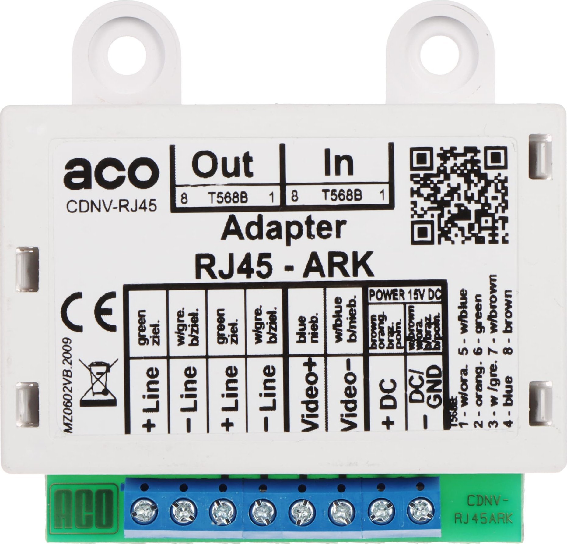 Konvertues RJ45 ACO CDNV RJ45, 15V DC, i gjelbër