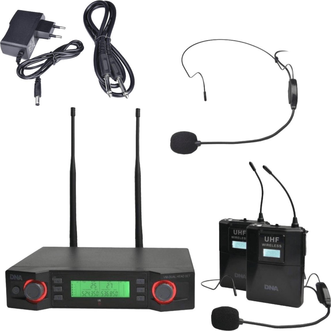 Sistem mikrofonësh wireless DNA VM Dual Headset, UHF, 2 transmiterë bodypack, i zi