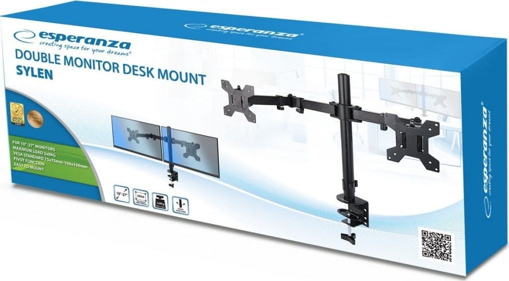 Mbajtëse tavoline për monitorë Esperanza Sylen ESP-ERW018, 2 monitorë, 10"-27", e zezë
