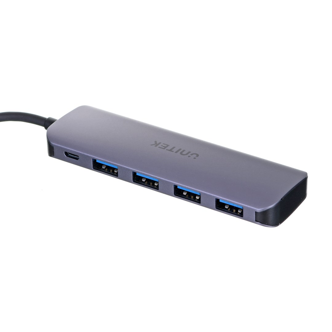 Qendër USB-C Unitek UHUB P5+, 4 porte USB-A, 12W, i hirtë