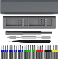 Set kaçavidash precize 30 në 1, çelik S2, dorezë alumini, gri