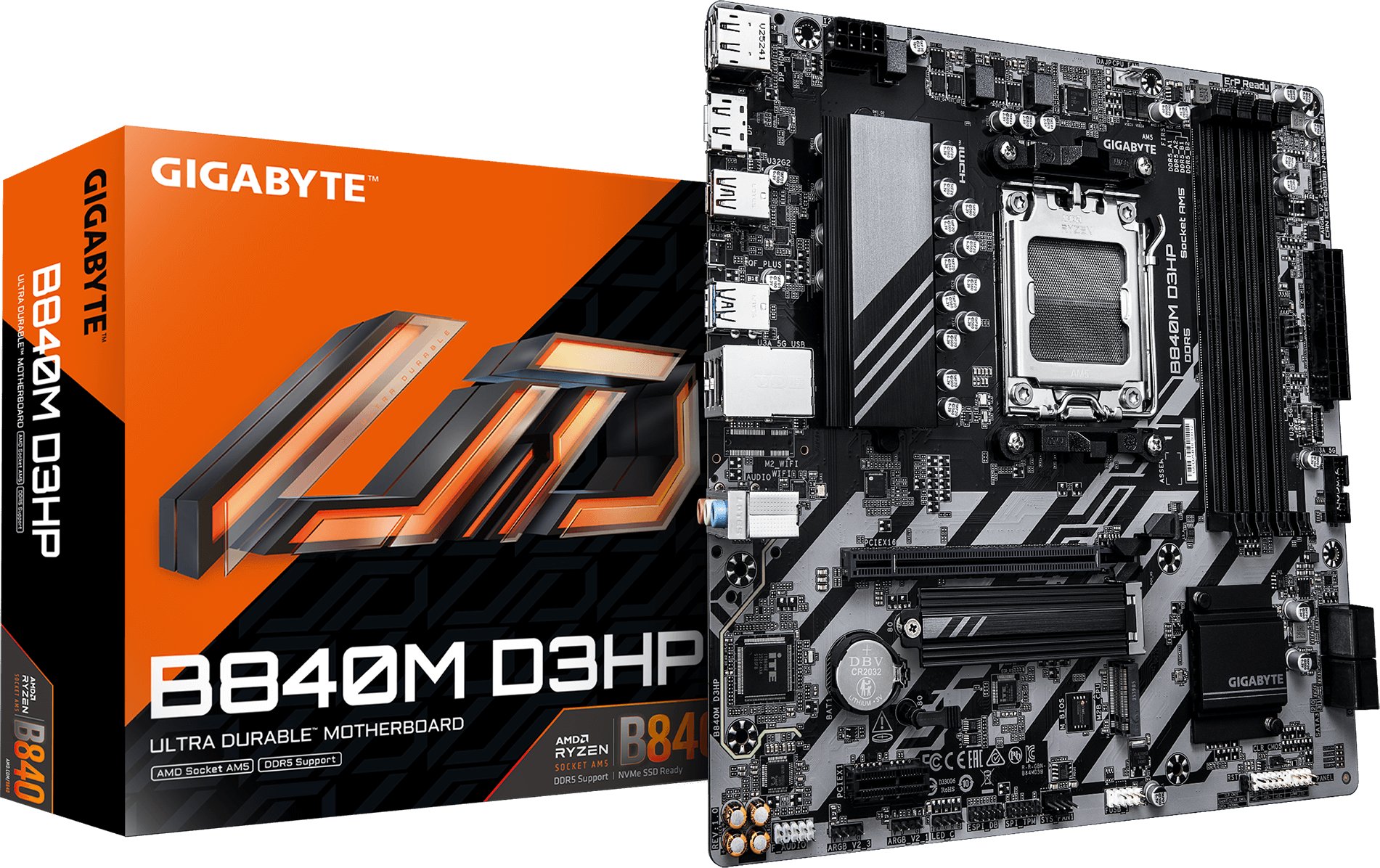 Pllakë amë Gigabyte B840M D3HP, AMD Ryzen 9000, DDR5, Micro ATX, e zezë