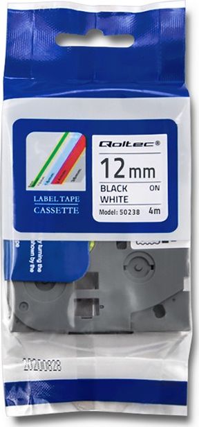 Shirit etiketues Qoltec TZe-231, 12mm x 4m, sfond i bardhë me printim të zi