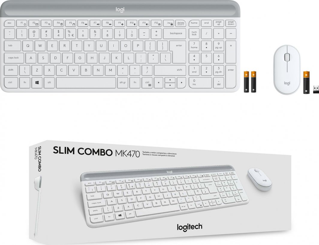 Set tastierë dhe maus Logitech Slim Wireless MK470, të bardha