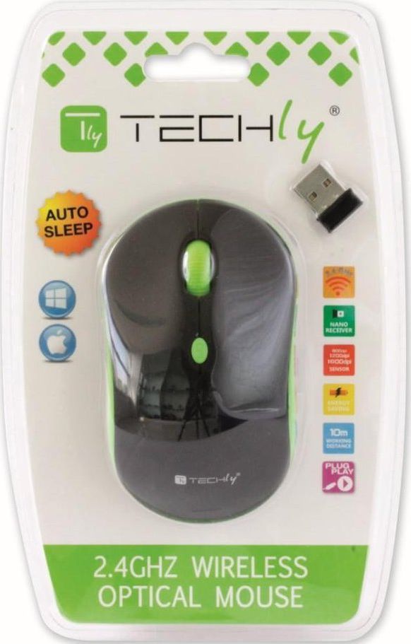 Maus Techly IM, wireless, USB, i zi dhe i verdhë