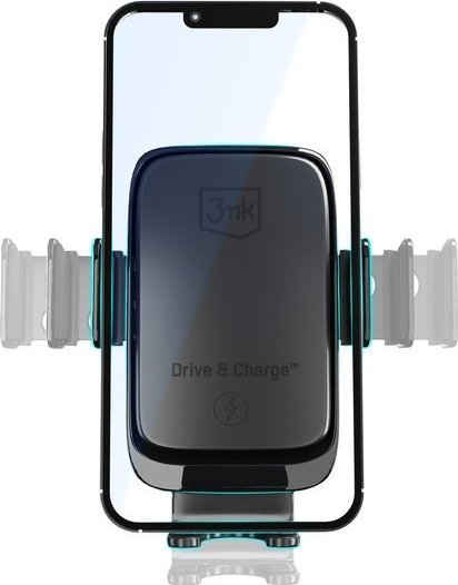 Држач за телефон за автомобил 3MK Drive &amp; Charge, безжично полнење 15W, монтажа на решетка и стакло, црн
