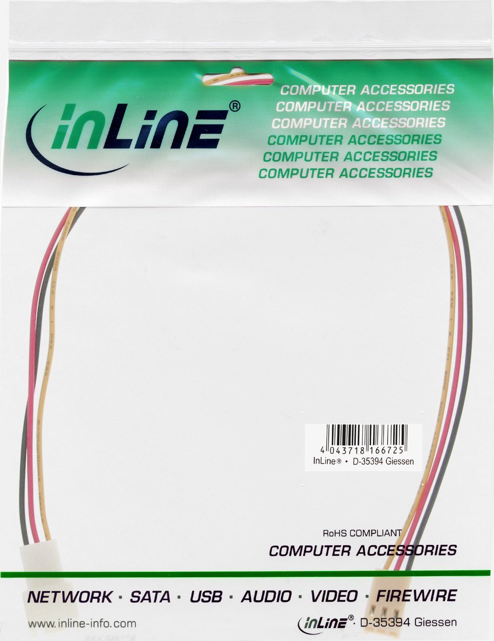 Kabllo zgjatues ventilatori InLine, 3 pin Molex, 1m, i bardhë