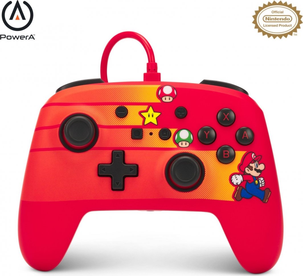 Kontroller PowerA Enhanced Speedster Mario, me kabllo, i kuq