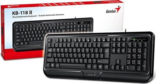 Tastierë Genius KB-118 II Copilot, me kabllo USB, rezistente ndaj ujit, e zezë